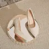 Zapatos de Boda Estilo Francés Color Champaña para Mujer Plataforma Impermeable Tacones Altos de Novia Tacón Fino Boca Baja Simple Elegante Satinados No Cansan los Pies