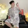 Pijama de seda helada para hombre en stock, shorts de manga corta de verano, talla grande, nuevo modelo 2026, ropa de casa de seda auténtica
