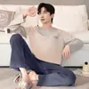 Pijama de Gola Alta para Homem Primavera e Outono 2025 Novo Algodão Tamanho Grande Solto Manga Longa Juventude Conjunto de Roupa de Casa de Inverno