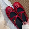 Zapatos Mary Jane minimalistas retro súper suaves de piel de oveja con punta redonda y tiras cruzadas huecas para mujer, sandalias planas transpirables versátiles