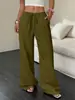Pantalones Casuales de Pierna Ancha para Mujer de Color Sólido con Textura, Cintura Nudada y Bolsillo Diagonal, Novedad Verano 2026 Transfronterizo