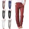 Pantalones Largos Casuales Holgados de Pierna Ancha con Cordón de Color Sólido de Algodón y Lino para Mujer Estación Independiente Pantalones de Pierna Ancha de Comercio Exterior