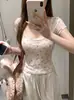 Camiseta floral de manga corta con cuello en U de alta gama, estilo chica picante, para mujer, verano, con encaje, adelgazante, ajustada, corta, sexy, para mujer