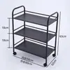 Estante para Platos de Restaurante Hot Pot Estante de Almacenamiento de Cocina Estante de Almacenamiento de Pie Malla de Acero Pintada Tres Niveles Carrito Móvil para Preparación