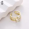 Anillo abierto rectangular de doble círculo estilo europeo y americano de moda con circonita para hombre y mujer, que no se desvanece, nicho, sentido del diseño avanzado, anillo para comida