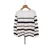 Suéter de Punto Rayado Otoñal con Cuello Redondo para Mujer, Estilo Retro de Alta Gama para Otoño e Invierno, Tejido Holgado y Relajado