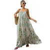 Novo Vestido Longo com Alça Cruzada Estilo Europeu e Americano Impresso com Gola Redonda para Venda Cruzada na Amazon e Aliexpress Site Independente