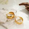 Brincos Largos Curvos em Aço Inoxidável com Ouro 18K, Presilhas de Orelha em Formato de Círculo em U com Textura Minimalista, Joias de Orelha Transfronteiriças Estilo Europeu e Americano
