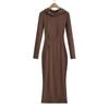 Vestido elegante de otoño, ajustado, adelgazante, con capucha, abertura lateral, cintura ajustada, manga larga, para mujer