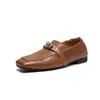 Mocasines Sencillos para Viajes Diarios de Mujer, Zapatos Planos sin Cordones de Punta Cuadrada con Hebilla, Zapatos Pequeños de Cuero Casual Retro de Piel Genuina para Mujer