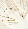 Nuevo Collar de Acero Inoxidable de Lujo con Madreperla y Circonita con Goteo de Aceite para Mujer, Acero de Titanio Versátil y de Nicho Dorado de 18K que No se Desvanece