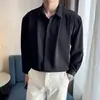 Camisa casual de alta calidad, suelta, sin arrugas, con caída, estilo coreano para hombre, primavera y otoño, ropa madura y elegante para hombre, camisa de manga larga de seda helada, moderna