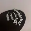 Novo Colar Pingente de Pérola com Diamante Flash Conjunto de Colar e Brincos de Luxo Leve de Alta Qualidade