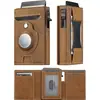 Portatarjetas de aluminio anti-escaneo RFID personalizado transfronterizo con localizador AirTag, funda para tarjeta, clip para tarjeta, billetera de cuero genuino para hombre