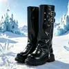 Botas de Montar Altas hasta la Rodilla para Niña, Exquisitas Nuevas de Moda Otoño e Invierno, Elegantes con Hebilla de Cinturón, Caña Plisada Vintage, Botas Altas Largas