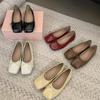Brisa Suave da Noite Sapatos de Camada Única Sapatos de Fada 2025 Primavera e Outono Novos Bico Quadrado Laço Plano Macio Versátil Sapatos Feijão