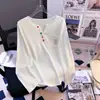 Camiseta Básica Manga Longa Ombro Normal Bordada Outono 2025 Versátil Casual Gola Redonda Emagrecedora Versátil Top de Base