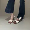 Zapatos de tacón alto blancos elegantes estilo francés para mujer, nuevo modelo de verano con tacones finos, punta cuadrada, sandalias destalonadas