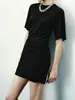 Vestido Corto de Manga Corta con Pliegues que se Ajusta a la Cadera para Mujer, Verano Sexy Ceñido a la Cintura Delgado Elegante Chica Hot Falda Media