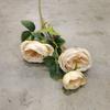 Rosa Austin de 3 cabezas, rosa artificial, rosa de té, decoración para salón de bodas, arreglo floral falso, flor artificial de comercio exterior