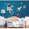Habitación infantil papel pintado de astronauta 3D Cielo estrellado de ensueño tela de pared de fondo 8D caricatura niño del espacio dormitorio mural de protección ambiental