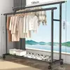 Cabide Móvel de Aço Carbono com Barra Dupla Extra Espessa para Quarto de Casa Varanda Cabideiro Cabideiro de Chão Luxo Leve Espessado e Espessado Armazenamento de Chão