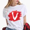 Camiseta Roja con Estampado de Letras del Alfabeto Inglés para Mujer Manga Corta