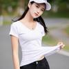 2026 Nueva Camiseta de Verano Estilo Coreano para Mujer, Color Sólido, Manga Corta, Top de Moda Ajustado Tendencia Cuello en V