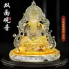 Novo Enfeite de Carro com Vidro para Console Central Guanyin Interior do Carro Mesa Dianteira Perfume Bodhisattva Guanyin Dupla Face Decoração de Instalação Segura