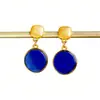 Brincos Xirui Naturais de Lápis Lazúli com Superfície Redonda em Prata S925 Banhada a Ouro para Mulheres, Brincos Modernos com Design Único