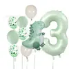 Conjunto de Balões de Aniversário de Dinossauro Verde Fosco Transfronteiriço 40 polegadas Conjunto de Balões Temáticos de Número Verde Oliva para Festa de Aniversário