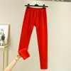 Ropa interior térmica de terciopelo sin costuras para mujer, mallas forradas de polar, ropa de otoño e invierno para mujer, calzones de color liso, pantalones cálidos ajustados de talla grande