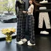 Pantalones de cuadros escoceses para hombre y mujer, holgados para primavera y otoño, pantalones anchos de pareja, casuales, buena caída, pantalones largos de pierna recta