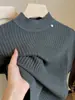 Camiseta de tricô feminina estilo coreano com gola alta texturizada de fio de prata e manga curta, para o início do outono, slim fit canelada, top base para reduzir a idade