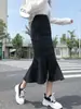 Falda Larga de Mezclilla Cola de Pescado con Abertura, Cintura Alta, Adelgazante, Elástica, de Longitud Media, Falda Bodycon que Te Hace Ver Más Alta, Talla XS