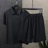 Roupa Esportiva de Linho Tencel Terno Masculino Verão Nova Moda Casual Respirável Terno Masculino Manga Curta Shorts para Homem