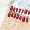 Set de 30 Uñas Cortas con Diseño Cat-Eye Borgoña, Parches de Uñas Versátiles y Elegantes, Estilo Dopamina Corto