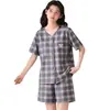 Conjunto de Pijama Corto de Algodón Puro para Mujer, Cuello Redondo, Manga Corta, Dulce y Cómodo, Adecuado para Verano, Se Puede Usar en Casa o Afuera como Ropa de Casa