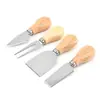 Set creativo de cuchillo, tenedor y pala de acero inoxidable, cuchillo para queso de cuatro piezas con mango de madera, mini utensilios de cocina