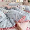 Conjunto de Roupa de Cama de Gaze com Bolinhas Creme Quatro Peças Classe A Capa de Edredom com Borda Felpuda Conjunto de Três Peças para Dormitório Nantong 4