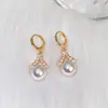 Pendientes de Perla Artificial Incrustados con Circonita de Nuevo Estilo, Pendientes Largos para Mujer Estilo Melard, Pendientes de Gama Alta y Elegantes con Clip para Oreja