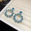 Elegância vintage! Brincos de franja em gota d'água com zircônia azul, brincos estilo corte francês, sensação de luxo leve e alta qualidade para mulheres