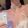 Collar de Perlas de Doble Capa con Borla de Mariposa Francesa Lujo Ligero Nicho Alta Gama Accesorios para Vestido de Novia para Mujer