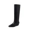 Botas Largas de Moda Estilo Británico de 3 cm Caña Alta Nuevas Llegadas Otoño/Invierno Punta Fina Tacón Bajo Hasta la Rodilla Sin Cierre Botas de Montar