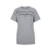 Camiseta Cinza Estampada Verão Roupa de Exterior Elástica 2025 Pulôver Gola Redonda Nova Blusa Feminina Manga Curta Camiseta Ombro Direito
