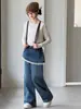 Calça Jeans Feminina Outono 2026 Novo Estilo Coreano com Renda, Calça Reta Solta de Perna Larga Emagrecedora para Meninas