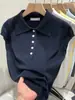 Estilo Coreano Estilo Perezoso Azul Dopamina Cuello Solapa Manga Corta Tejido para Mujer Verano 2025 Nuevo Único y Hermoso Top