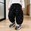 Nuevos Pantalones Casuales Cálidos con Forro de Polar para Niñas Otoño/Invierno, Joggers con Puño de Estrella de Colores, Pequeños/Medianos Infantiles Suaves Engrosados, Comercio Exterior