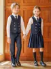 Conjunto de uniforme escolar estilo británico para niños, uniforme de clase de actuación de escuela primaria, vestido de jardín de infantes para niños y niñas, atuendo formal para actuación de coro del Día del Niño