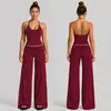 Conjunto de roupa de yoga transfronteiriço com top esportivo de gola halter, conjunto de calça pantalona de secagem rápida para esportes ao ar livre e fitness para mulheres